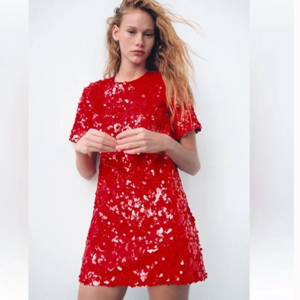 Zara red short sequin dress New